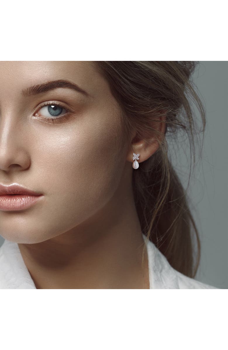 DELMAR 9-10mm Cultured Freshwater Pearl & White Topaz Drop Earrings, Alternate, color, White