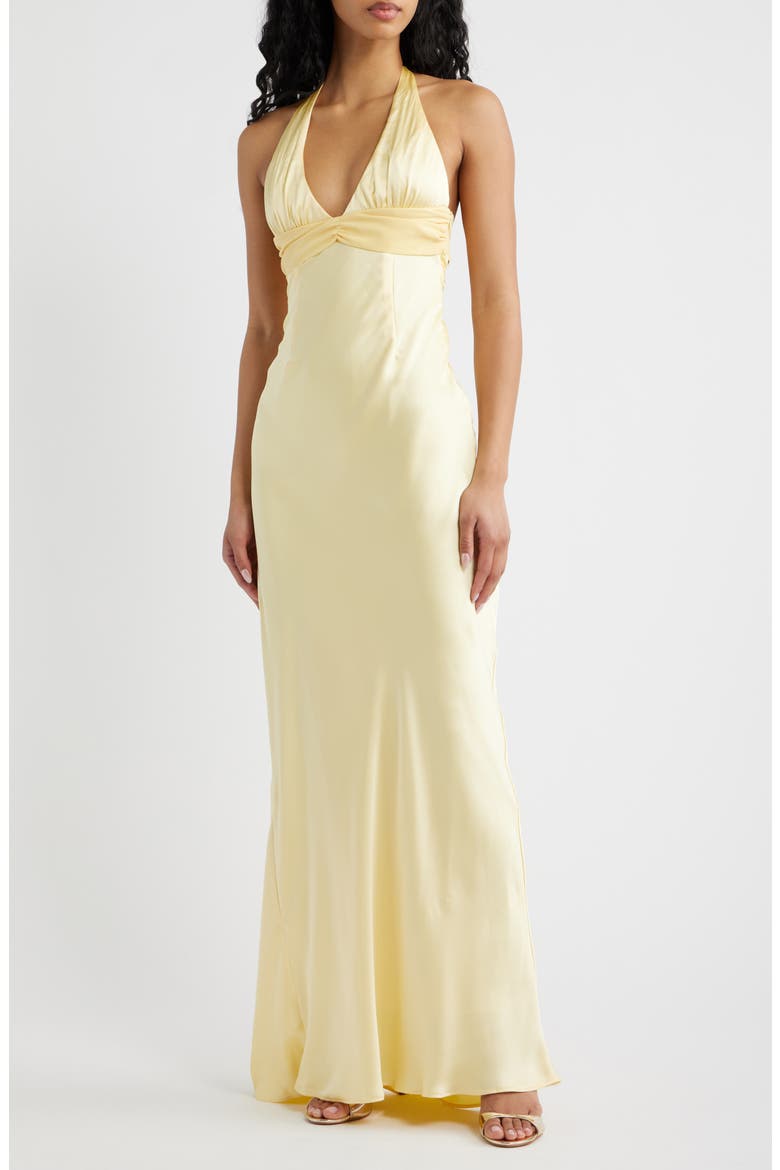 Odyssa Satin Halter Gown, Main, color, YELLOW