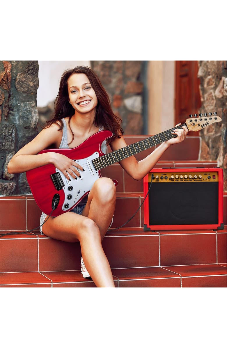 Lyxpro 40 Watt Electric Guitar Amplifier with 8, 4-Ohm Speaker, Microphone Inputs & More, Alternate, color, Red
