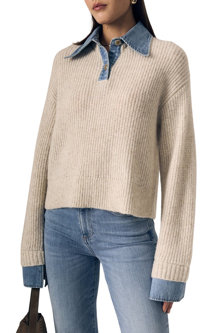 Harvey Mixed Media Sweater, Alternate, color, SUPERLIGHT DENIM/ OATMEAL