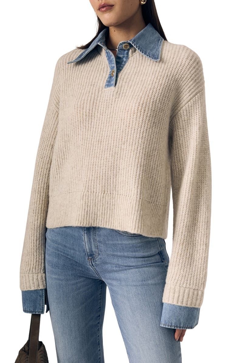 LE JEAN Harvey Mixed Media Sweater, Alternate, color, Superlight Denim/ Oatmeal