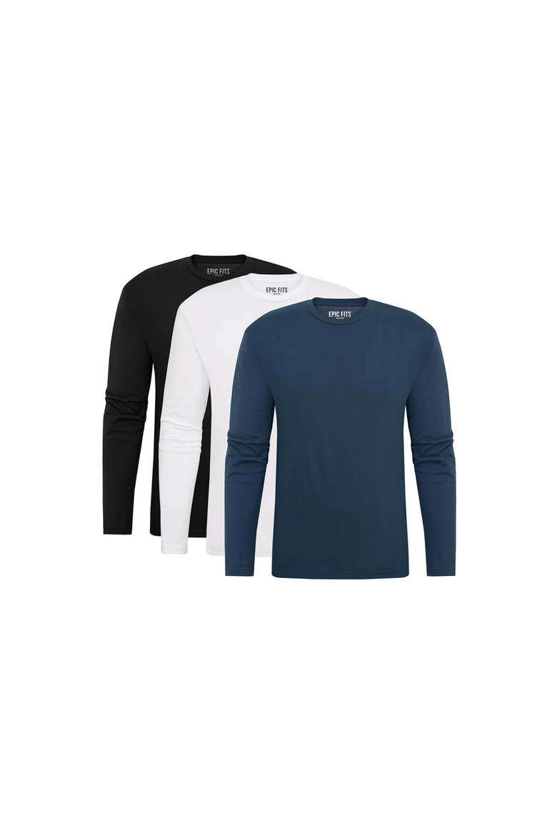 Standard Long Sleeve Crew Neck T-Shirt 3-Pack, Main, color, Black, White, Slate Blue
