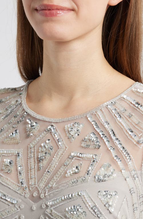 Pisarro Nights Geometric Beaded Sleeveless Gown In Silver
