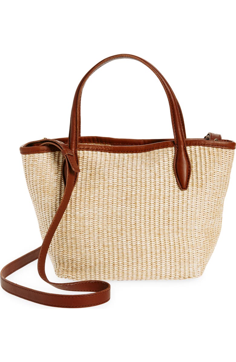 Madewell The Mini Straw Shopper Tote, Main, color, Rustic Twig Multi