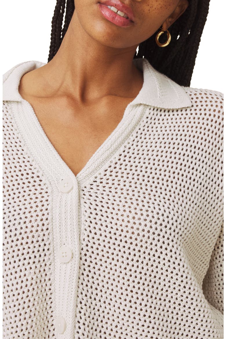 Haven Openwork Cotton Johnny Collar Cardigan, Alternate, color, PALE OAK WHITE