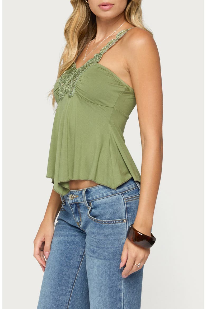 Rania Sequin Butterfly Handkerchief Hem Tank, Alternate, color, OLIVE