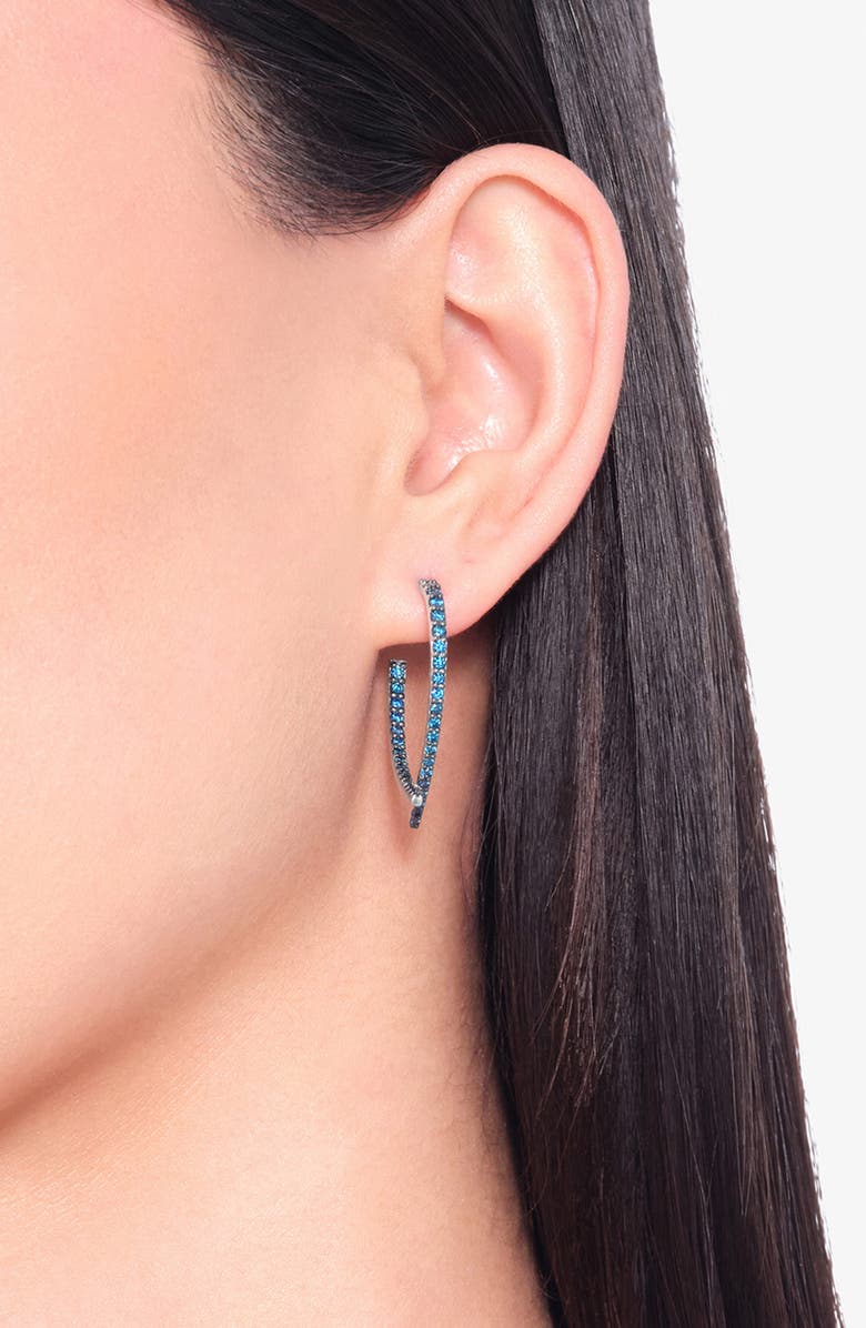 LANA Small 14K Gold Blue Diamond Upside Down Hoop Earrings, Alternate, color, Black Gold