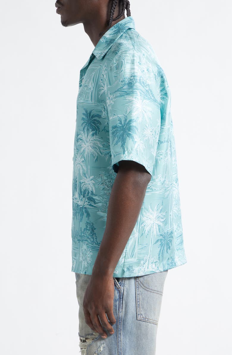 AMIRI Chateau Sketch Silk Camp Shirt, Alternate, color, Ceramic Teal