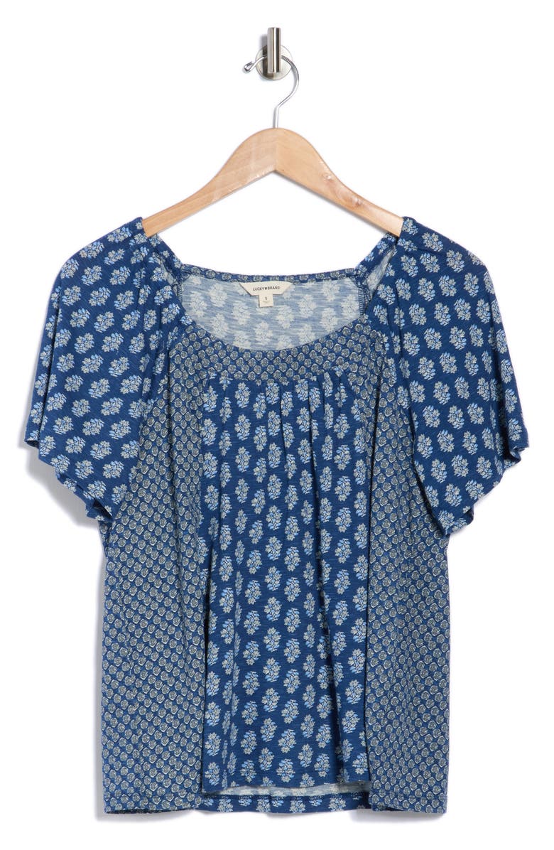 Lucky Brand Raglan Flutter Sleeve Top, Alternate, color, Blue Print Mix
