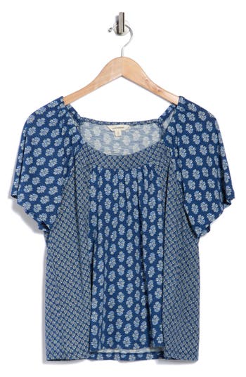 Lucky Brand Raglan Flutter Sleeve Top In Blue