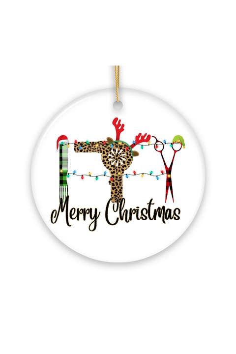 Leopard Plaid Hairstylist Christmas Round Ornament