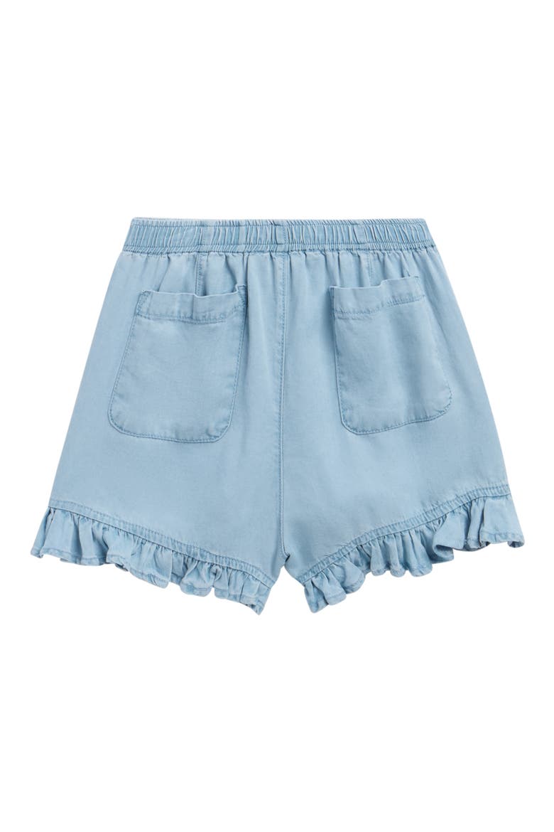Kids' Chambray Ruffle Hem Shorts, Alternate, color, INDIGO