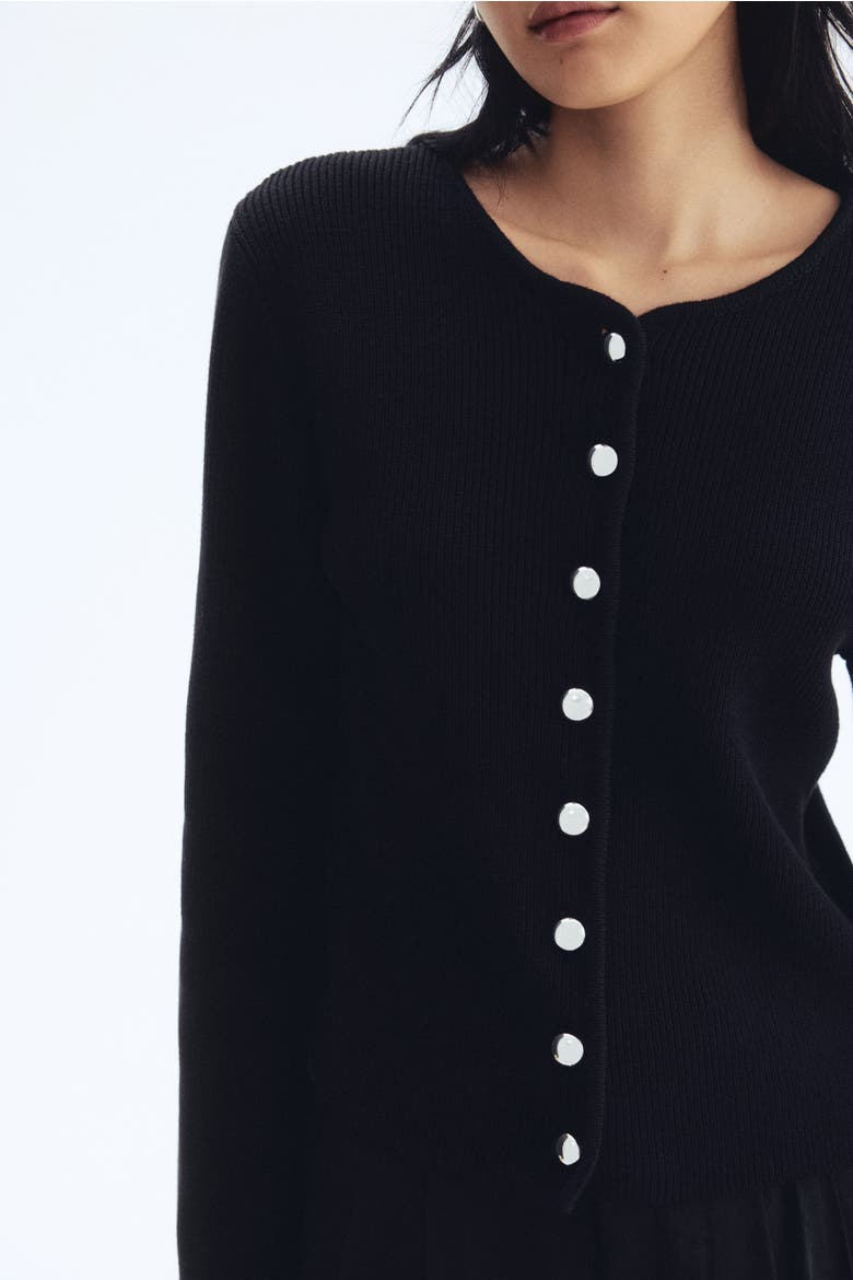 Rib-knit Cotton Cardigan, Alternate, color, Black