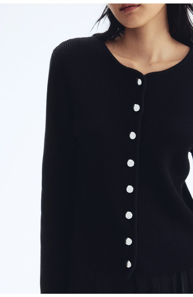 H&M Rib-knit Cotton Cardigan, Alternate, color, Black