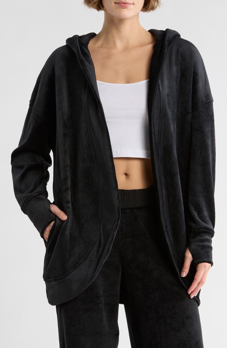 YOGALICIOUS Dreamy Ribbed Hooded Cardigan Sweatshirt, Main, color, Black
