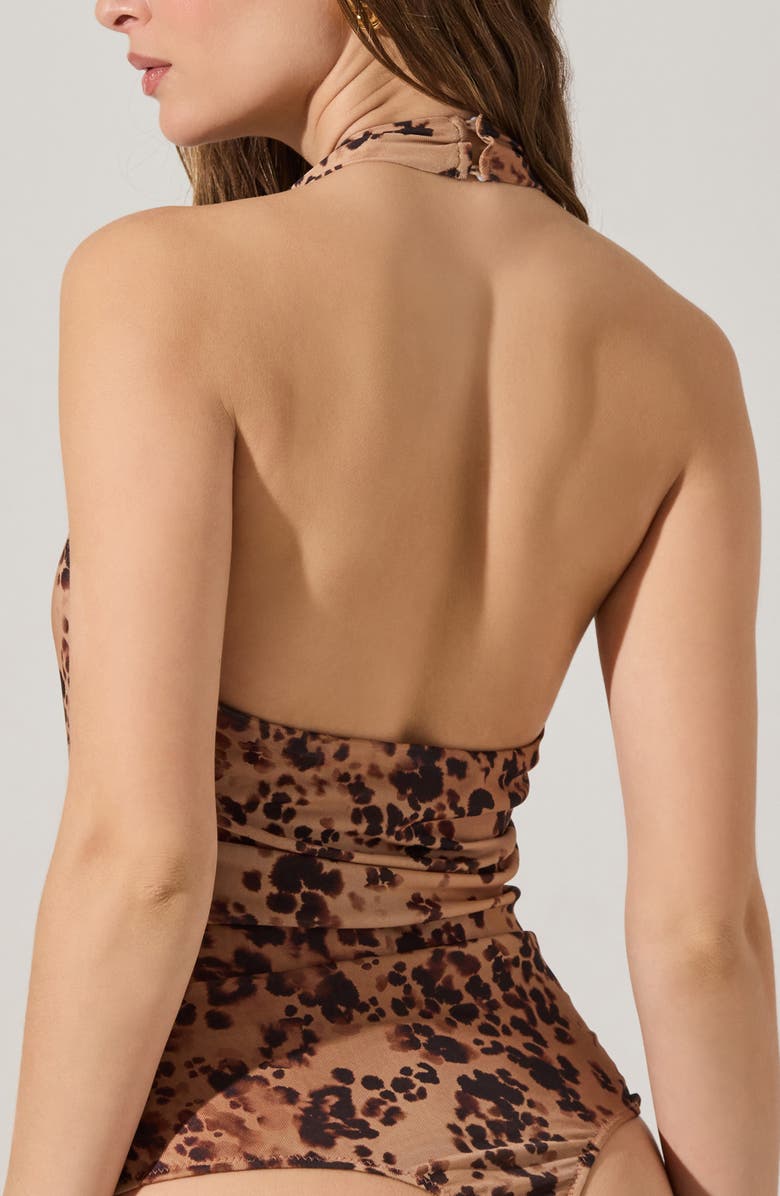 ASTR the Label Nala Leopard Halter Bodysuit, Alternate, color, Taupe Leopard Print