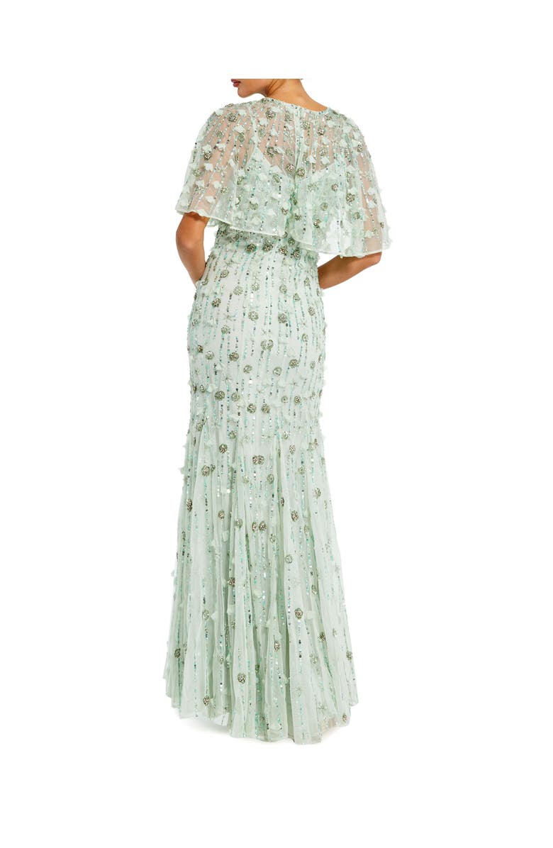 Mac Duggal Women's Embellished Illusion Cape Sleeve Trumpet Gown, Alternate, color, Sage