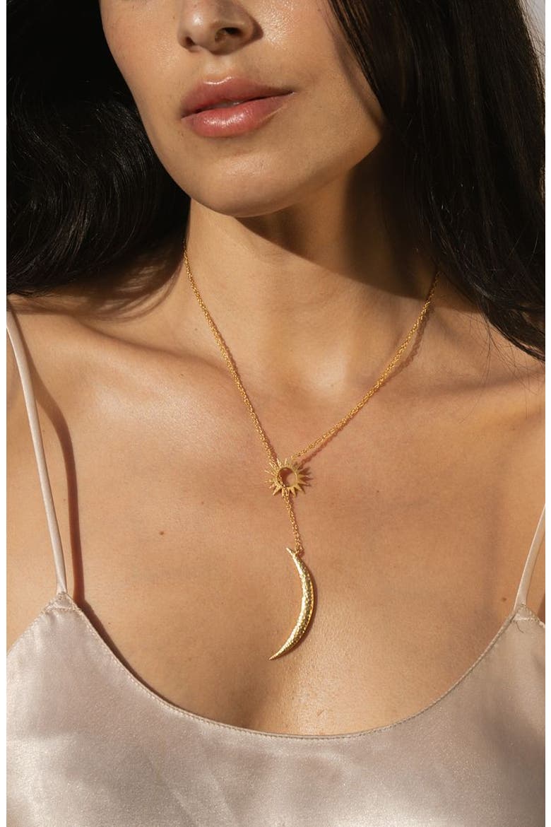 Dreams Celestial Sun and Moon Lariat Necklace, Alternate, color, Gold