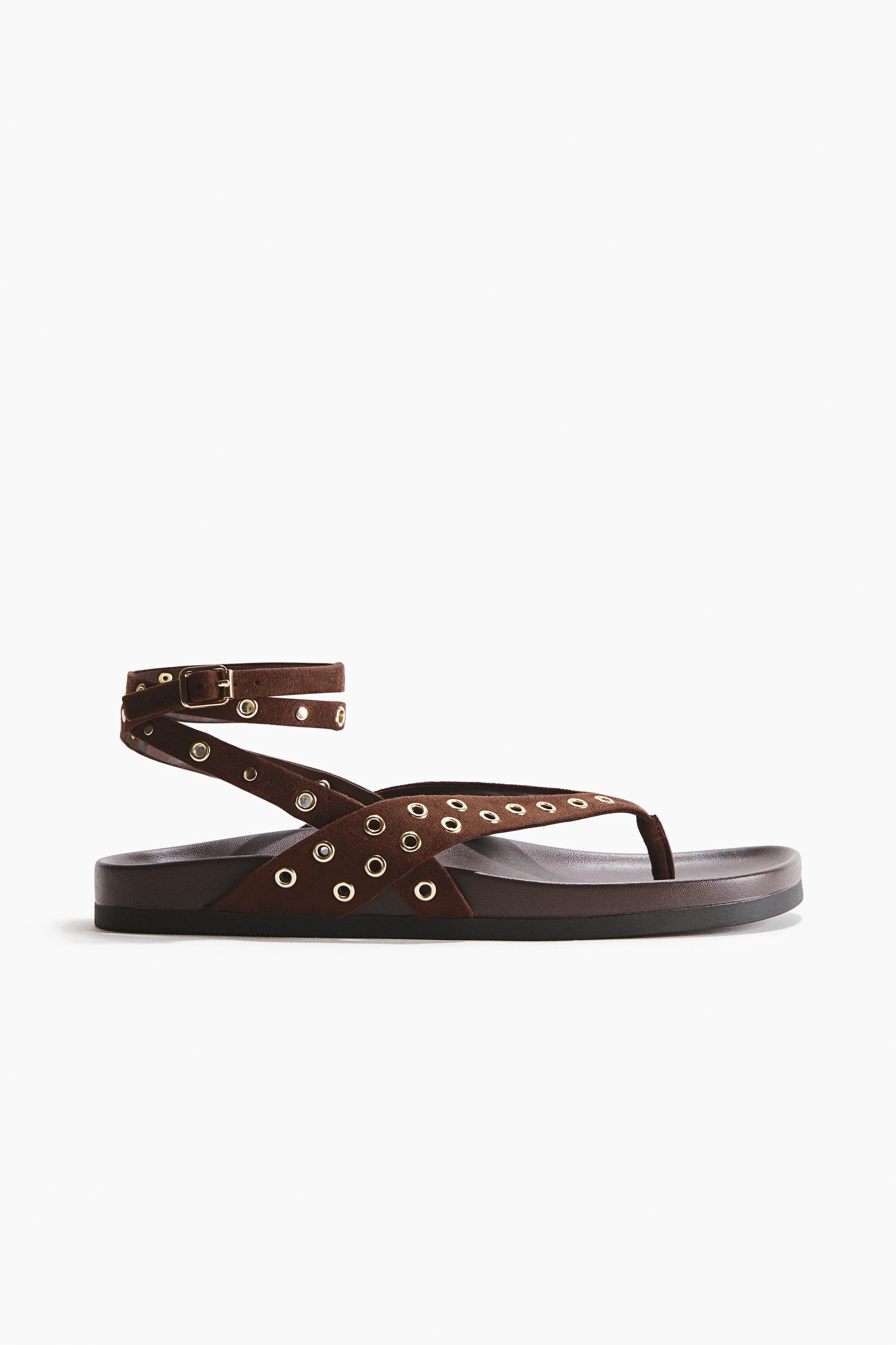 H&M Grommet-detail sandals, Alternate, color, Dark Brown