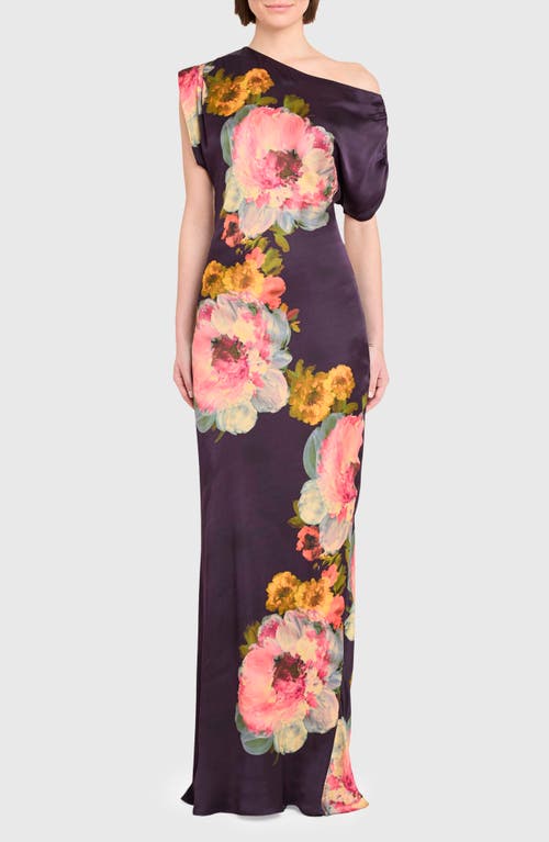 Amanda Uprichard Elroy One-shoulder Satin Gown In Black