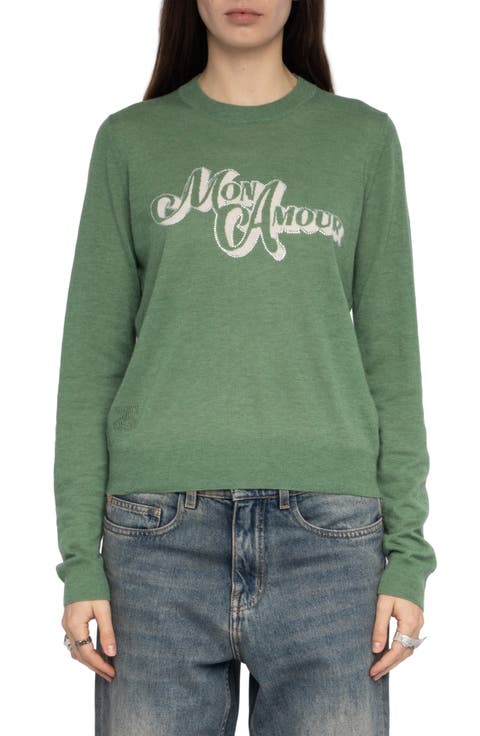Miss CP Mon Amour Embellished Cashmere Graphic Sweater