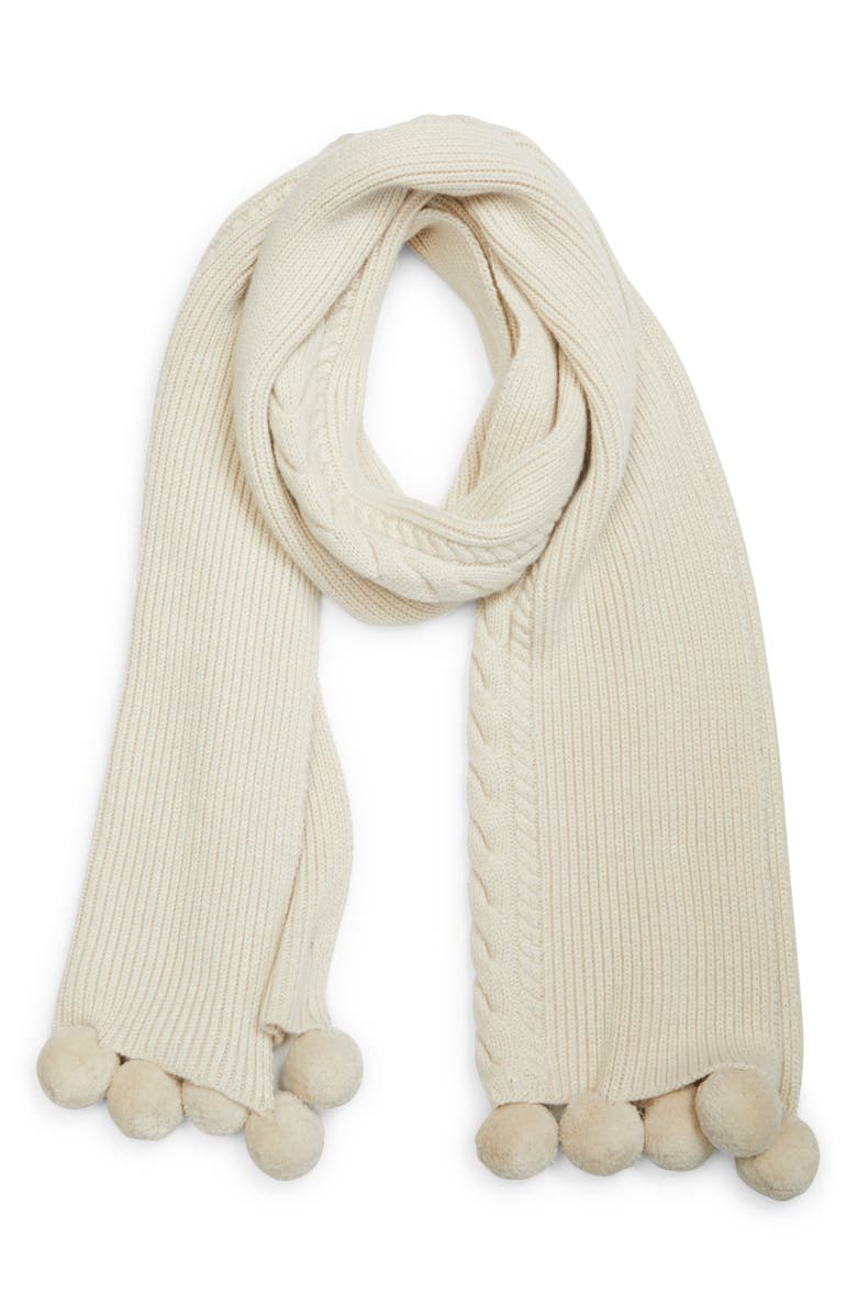 Lafayette 148 New York Pompom Fringe Mixed Stitch Cashmere Scarf, Alternate, color, 