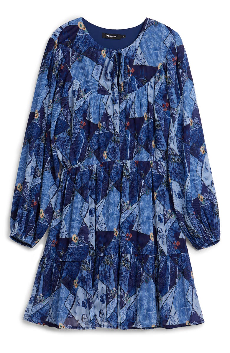 Desigual Luca Long Sleeve Plissé Dress, Alternate, color,