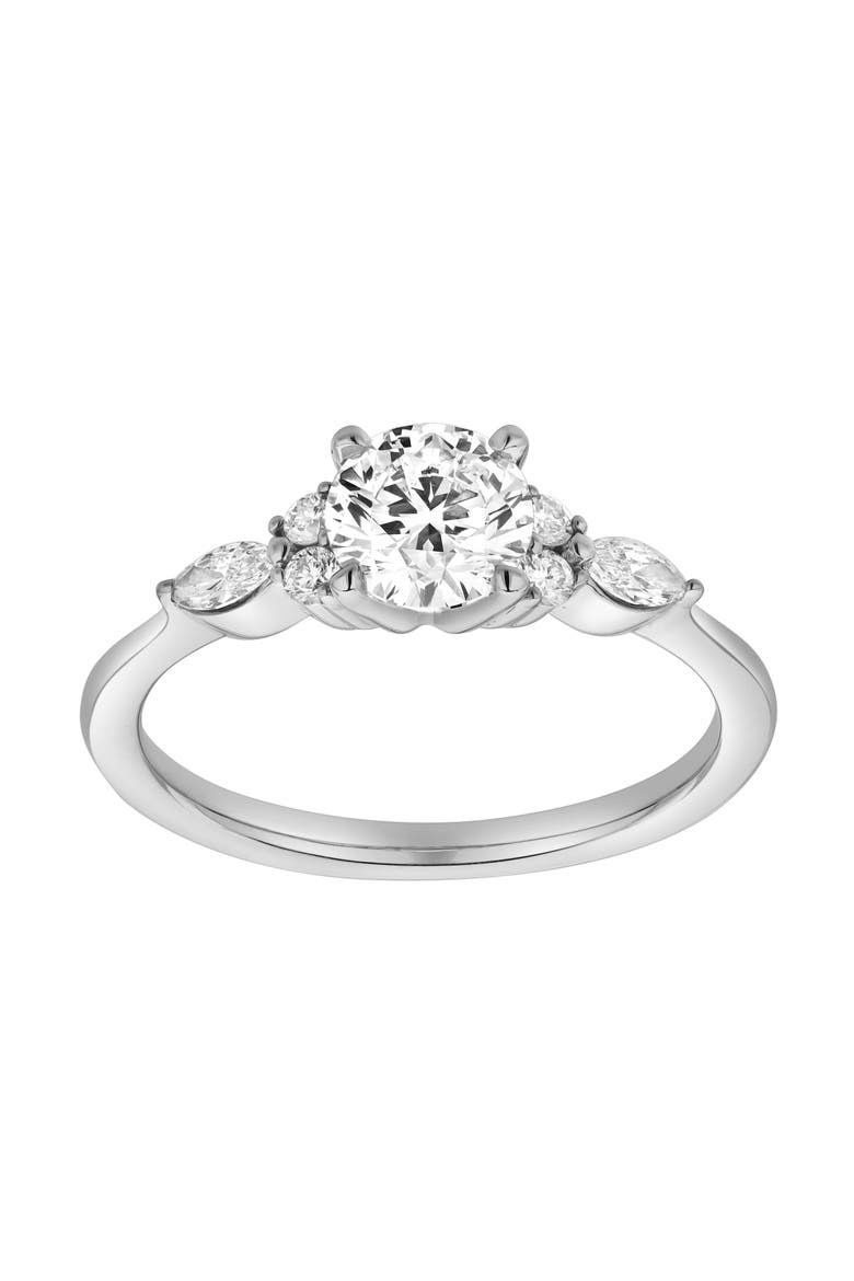 Elora 14K Gold Round & Marquise Cut Lab Grown Diamond Engagement Ring - 1 Ct, Main, color, 14K White Gold
