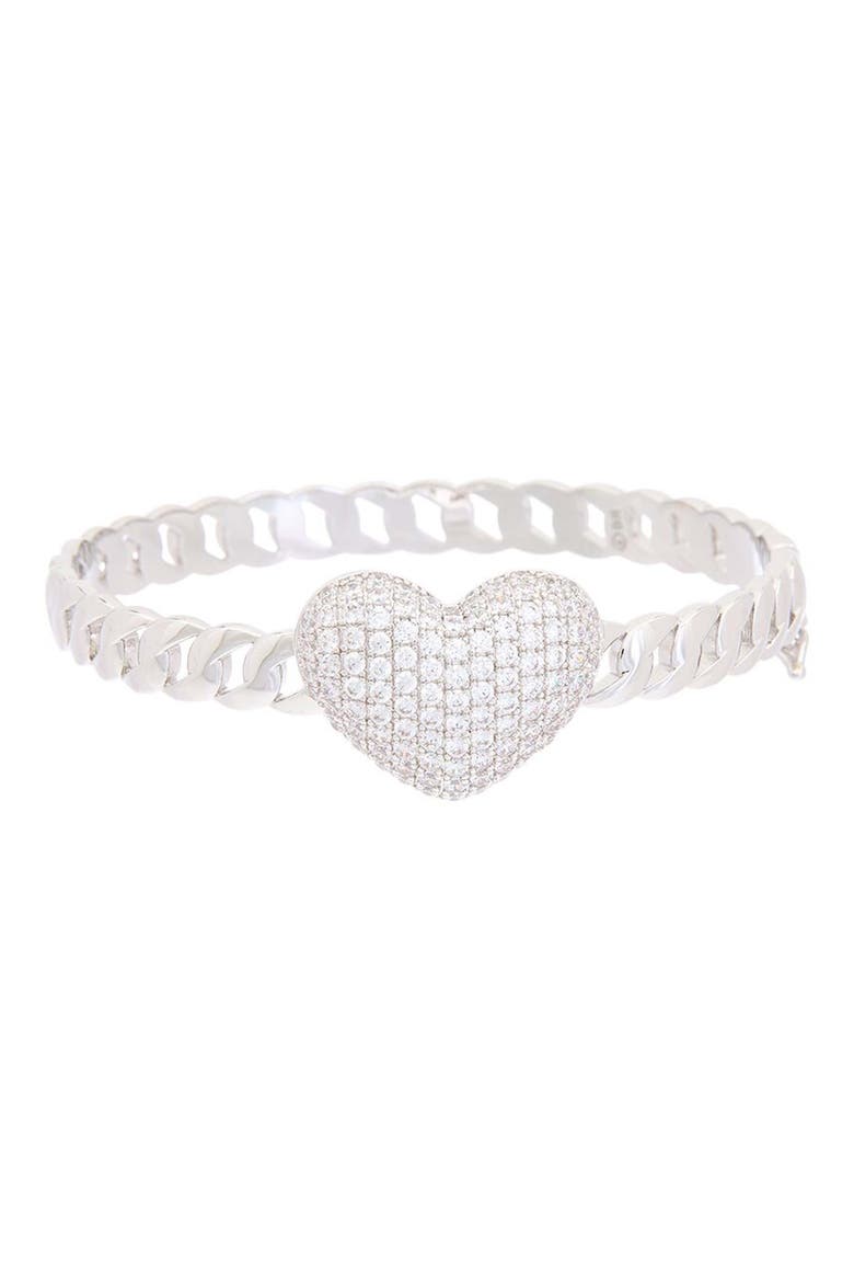 Pavé Heart Bangle Bracelet, Main, color, SILVER/ CUBIC ZIRCONIA