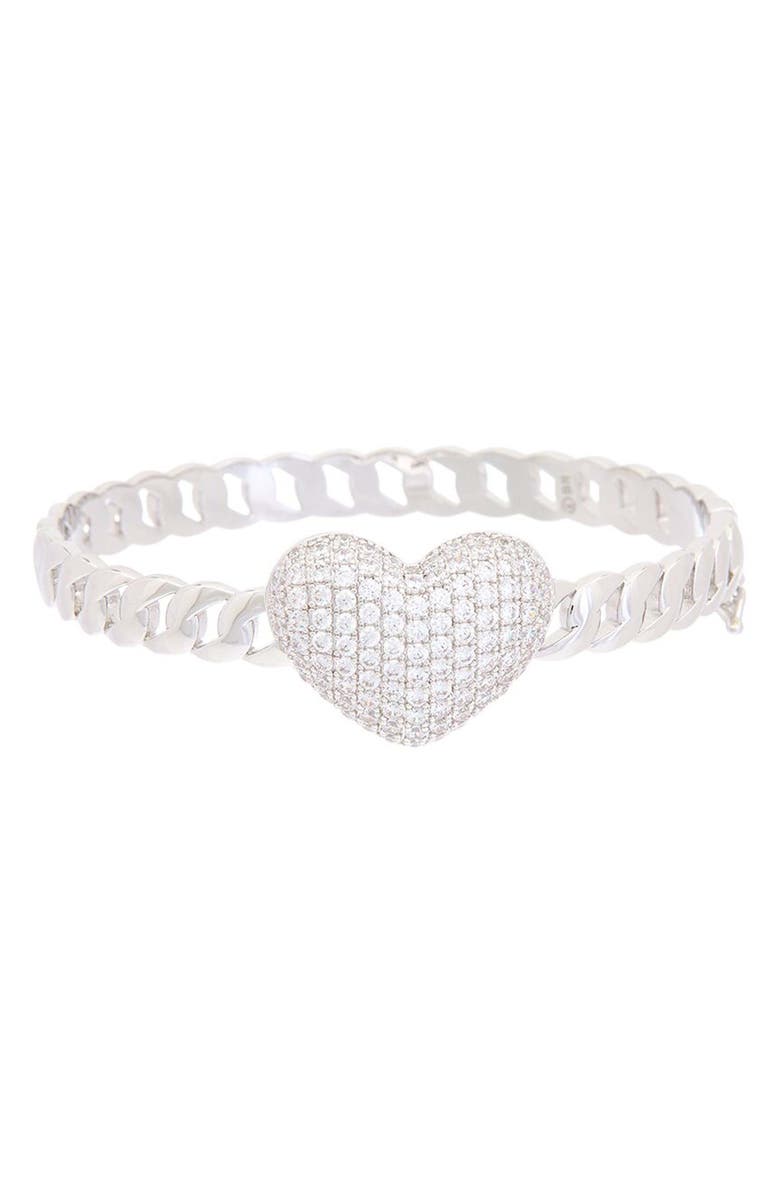 Juvell Pavé Heart Bangle Bracelet, Main, color, Silver/ Cubic Zirconia