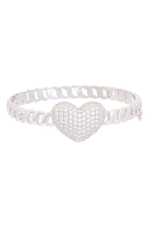 Pavé Heart Bangle Bracelet