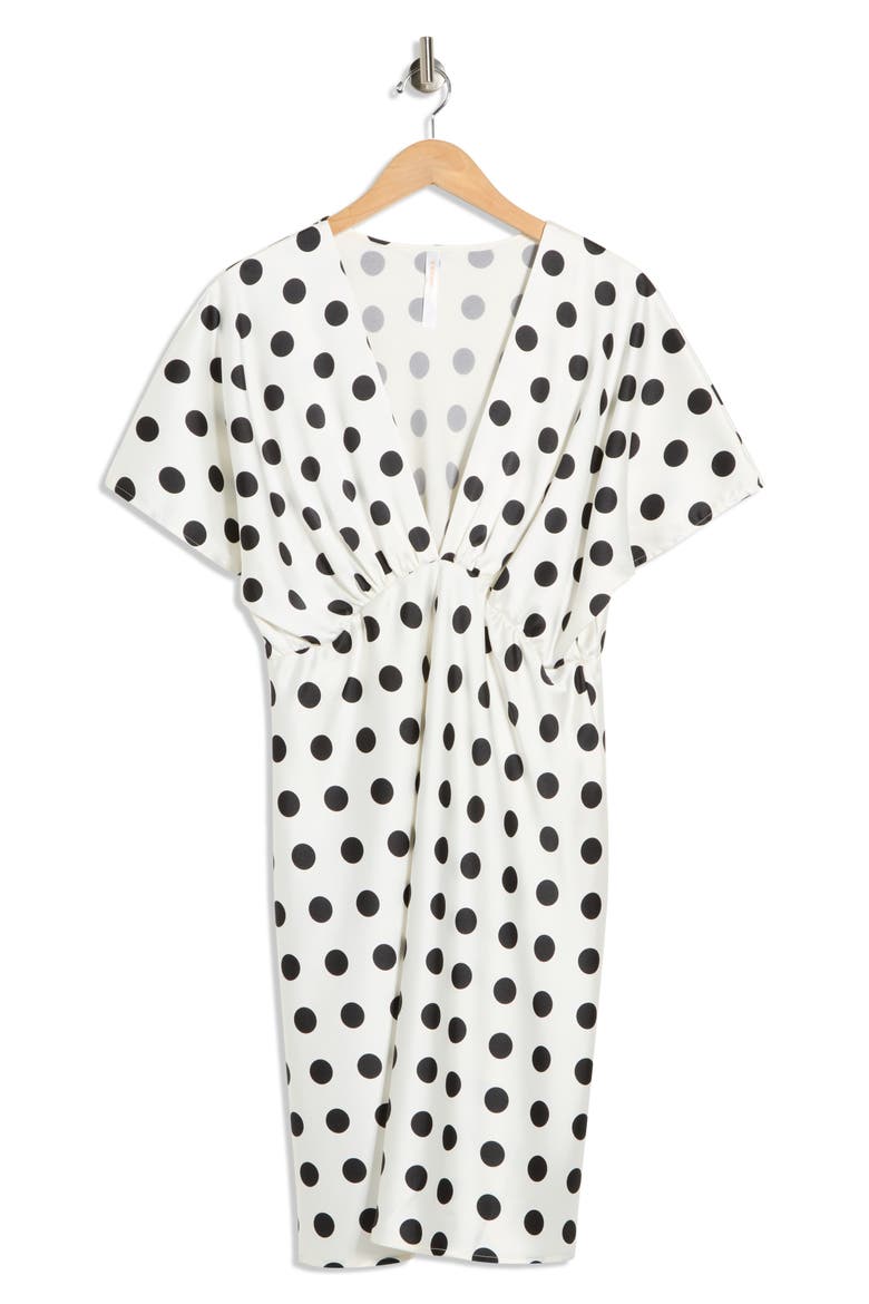 Deep V-Neck Polka Dot Dress, Alternate, color, WHITE