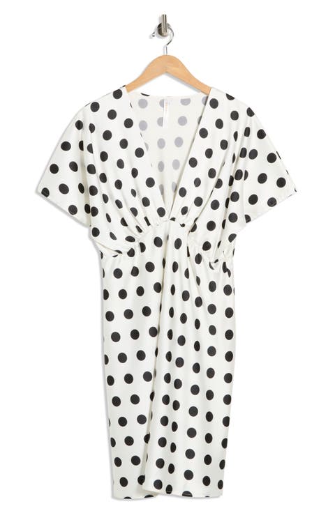 Deep V-Neck Polka Dot Dress (Plus)