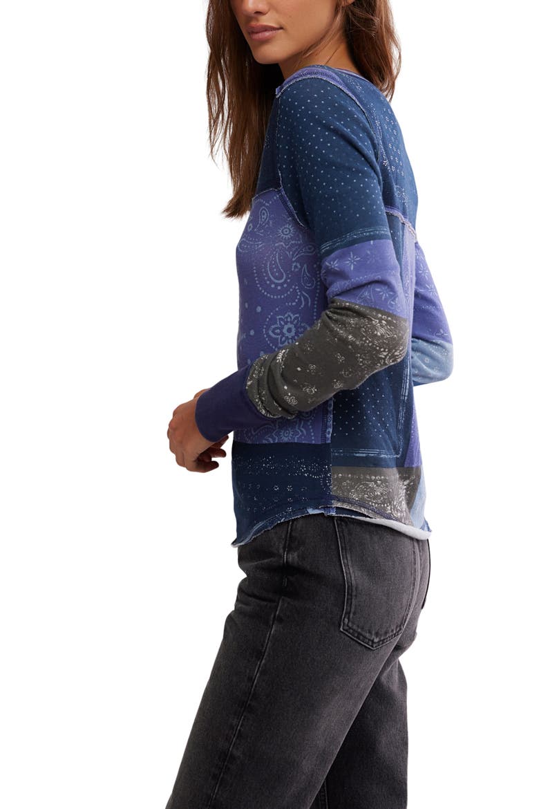 Indie Patchwork Print Cotton T-Shirt, Alternate, color, INDIGO COMBO