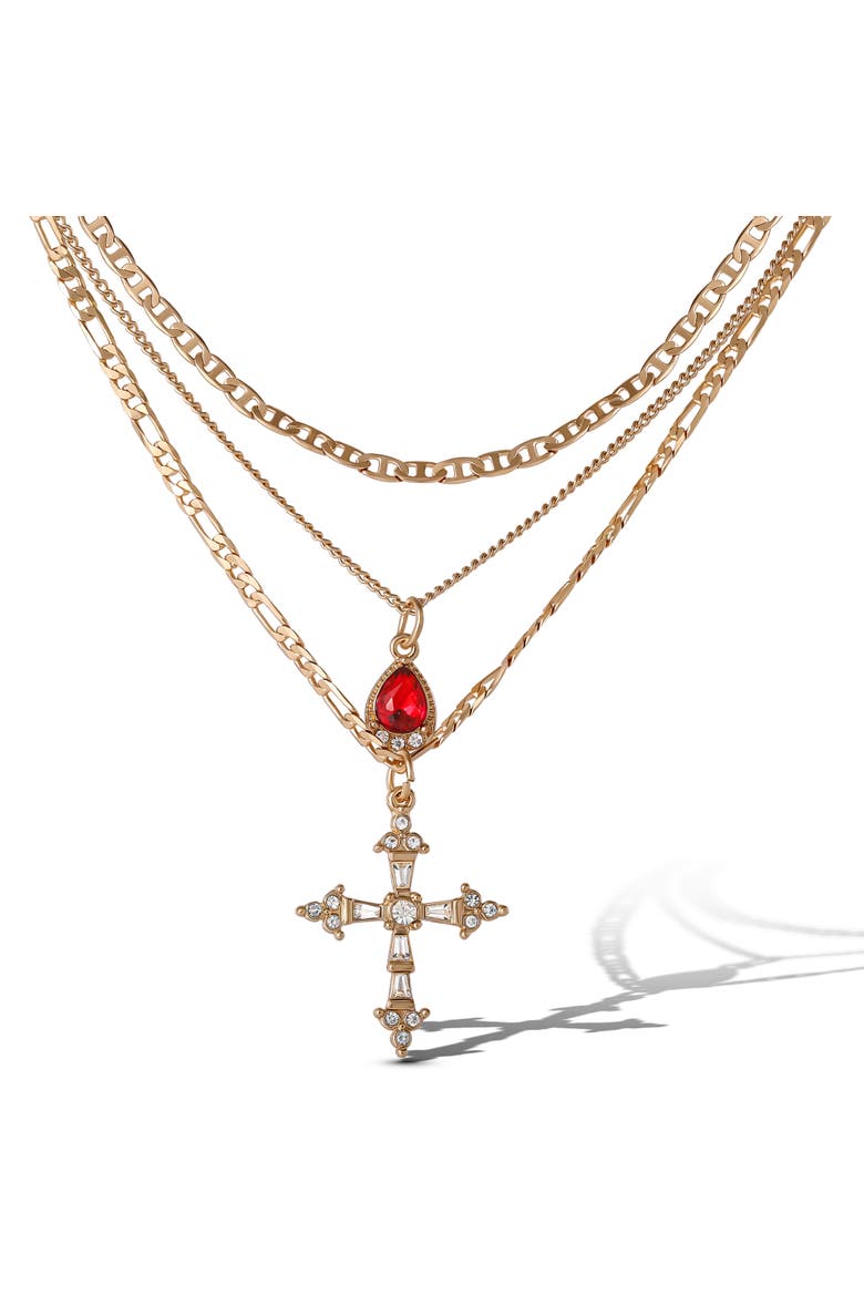 Layered Cross & Gem Necklace, Main, color, Gold