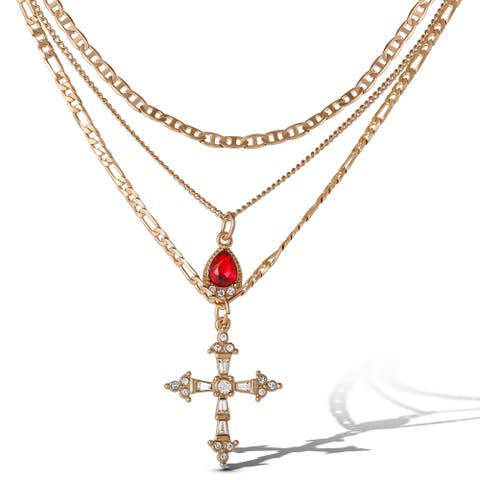 Layered Cross & Gem Necklace