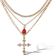 Jessica Simpson Layered Cross & Gem Necklace