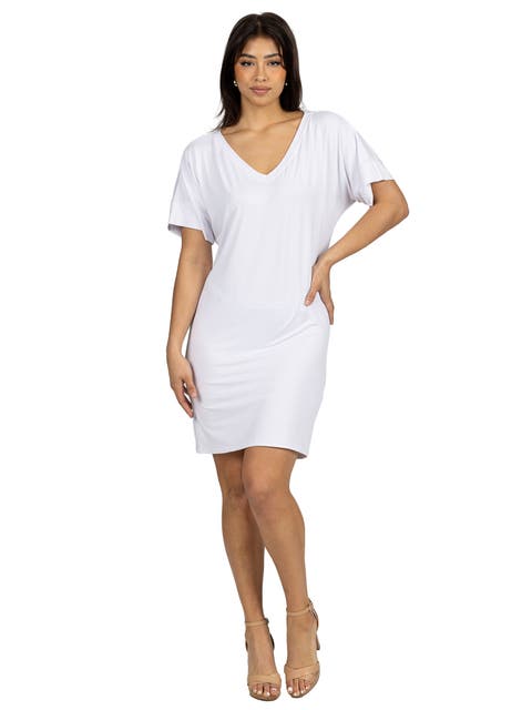 Solid Color Loose Fit V-Neck T Shirt Style Knee Length Dress