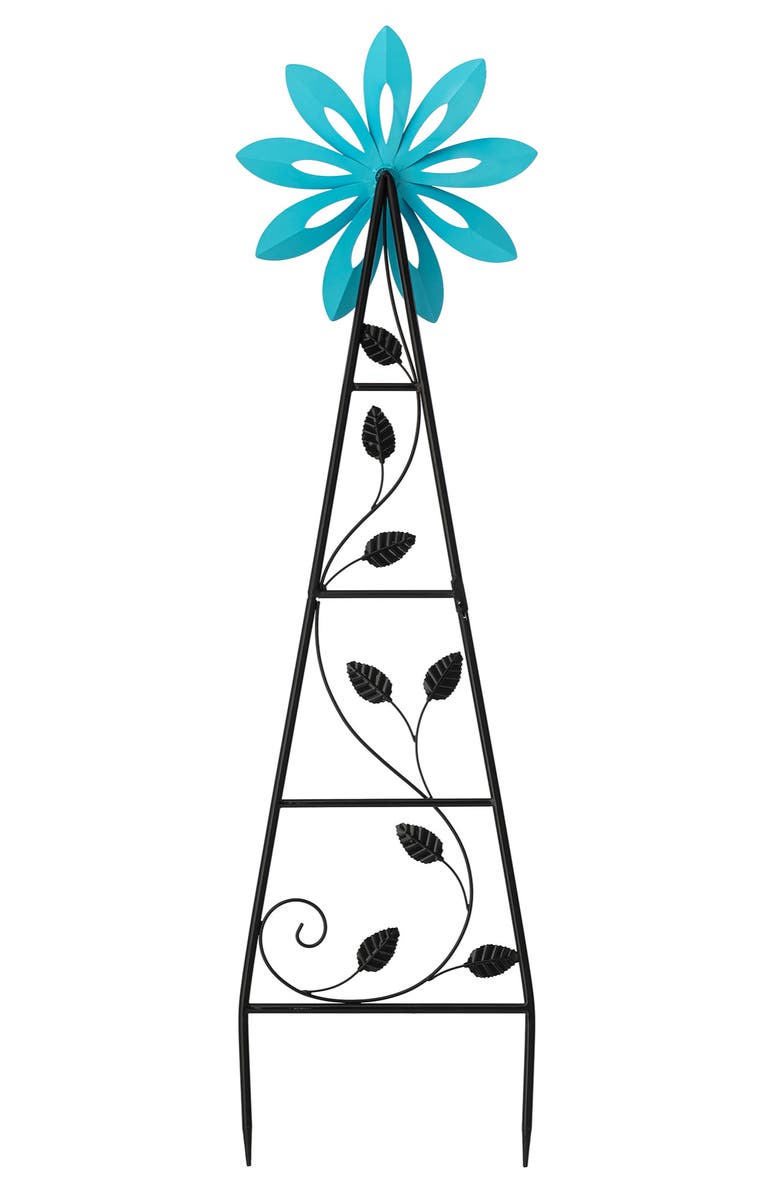 Glitzhome 44"H Metal Flower Wind Spinner Yardstake, Alternate, color, Blue