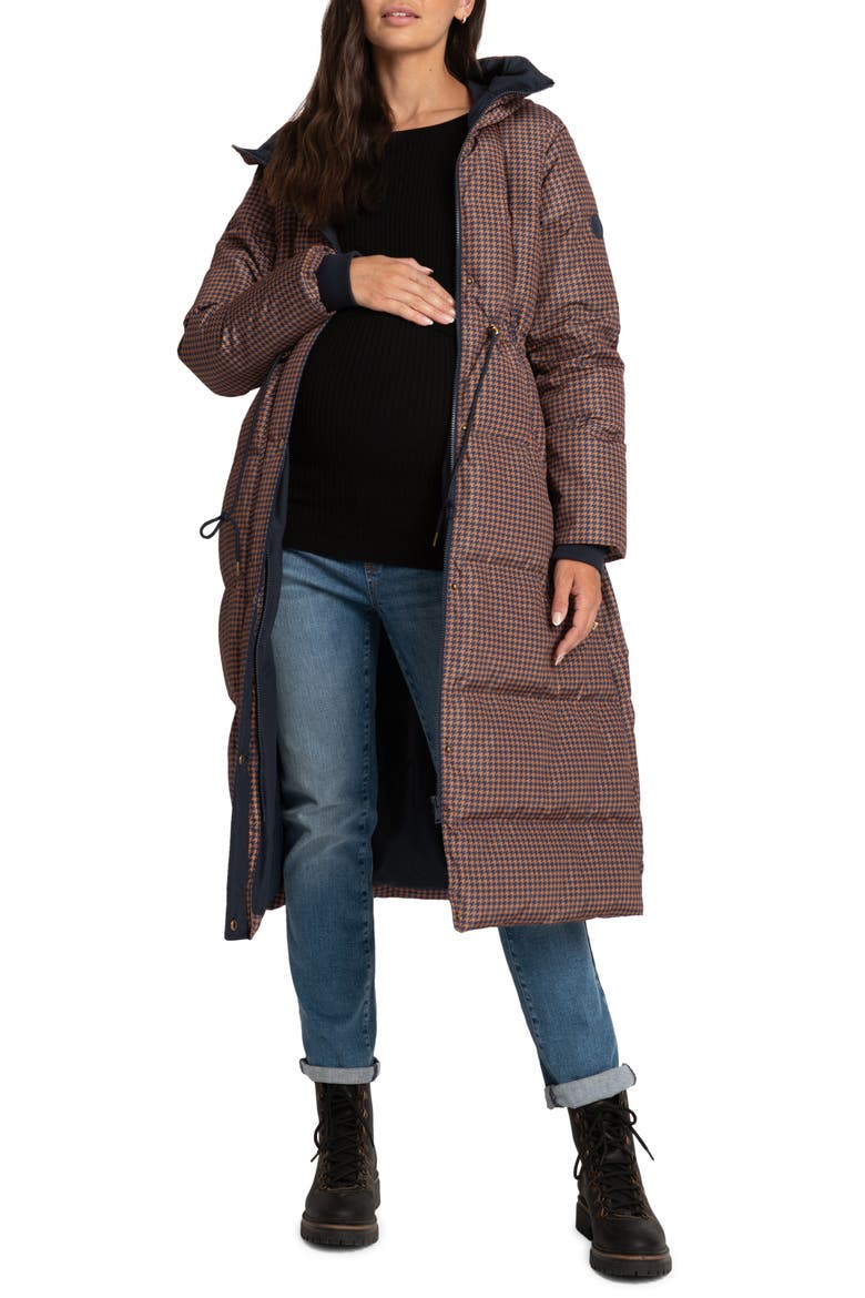 Houndstooth Water Resistant Quilted Maternity Coat, Main, color, OXFORD