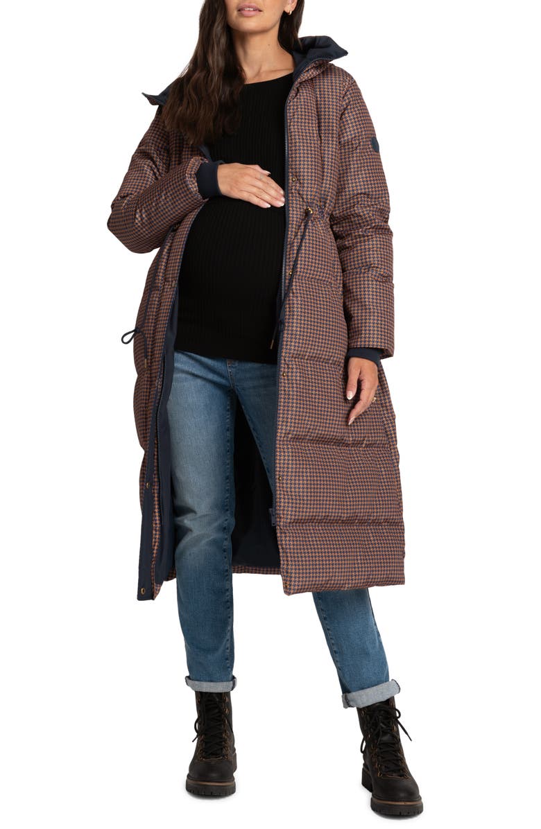 Seraphine Houndstooth Water Resistant Quilted Maternity Coat, Main, color, 
