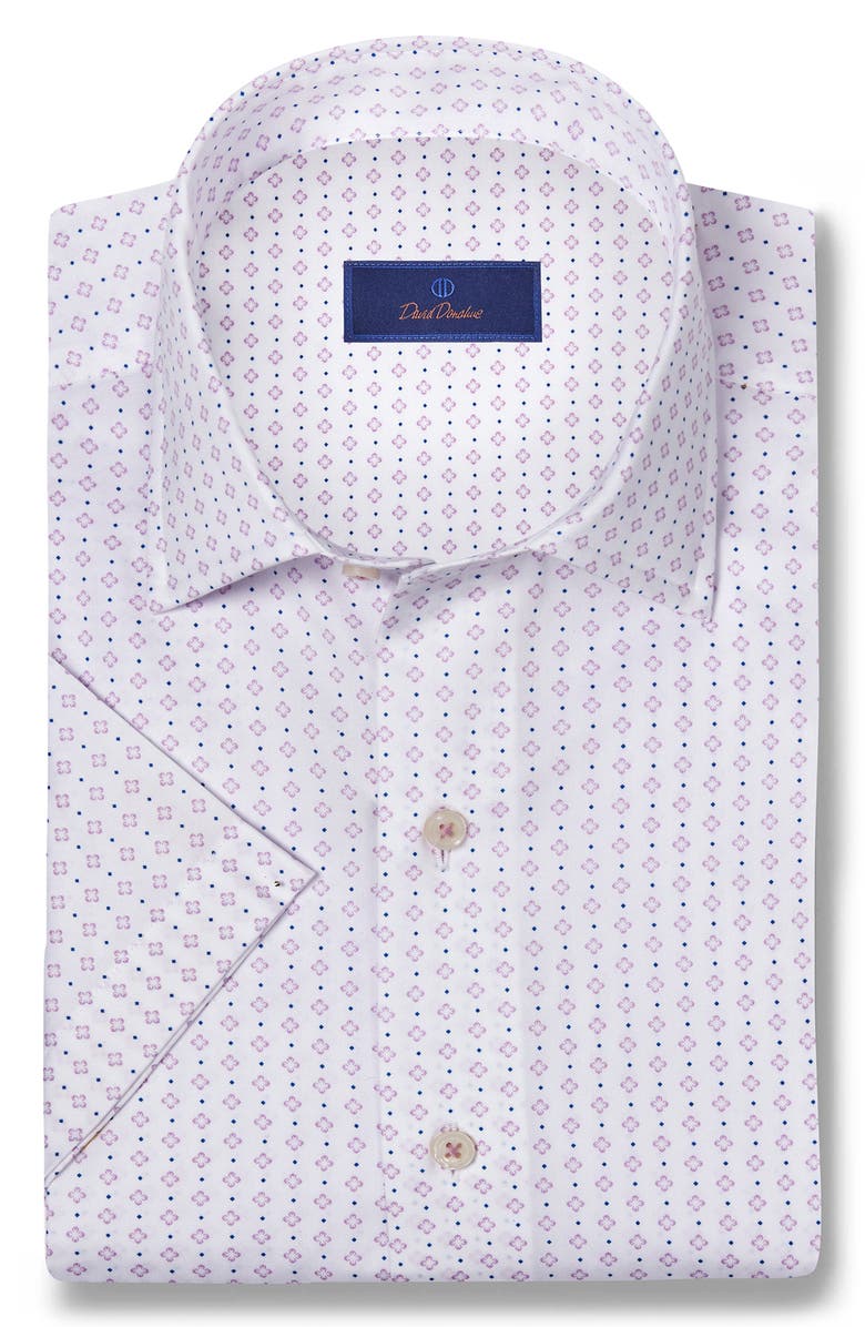 David Donahue Cotton Short Sleeve Sport Shirt, Main, color, White/Berry