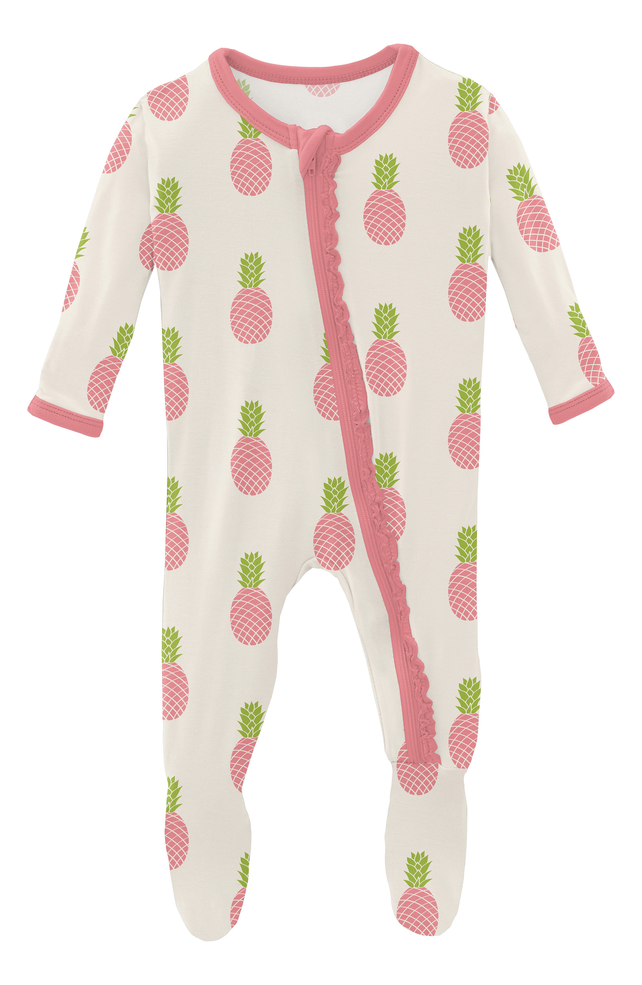 KicKee Pants Ruffle Trim Pineapple Print Zip Footie (Women) | Nordstromrack