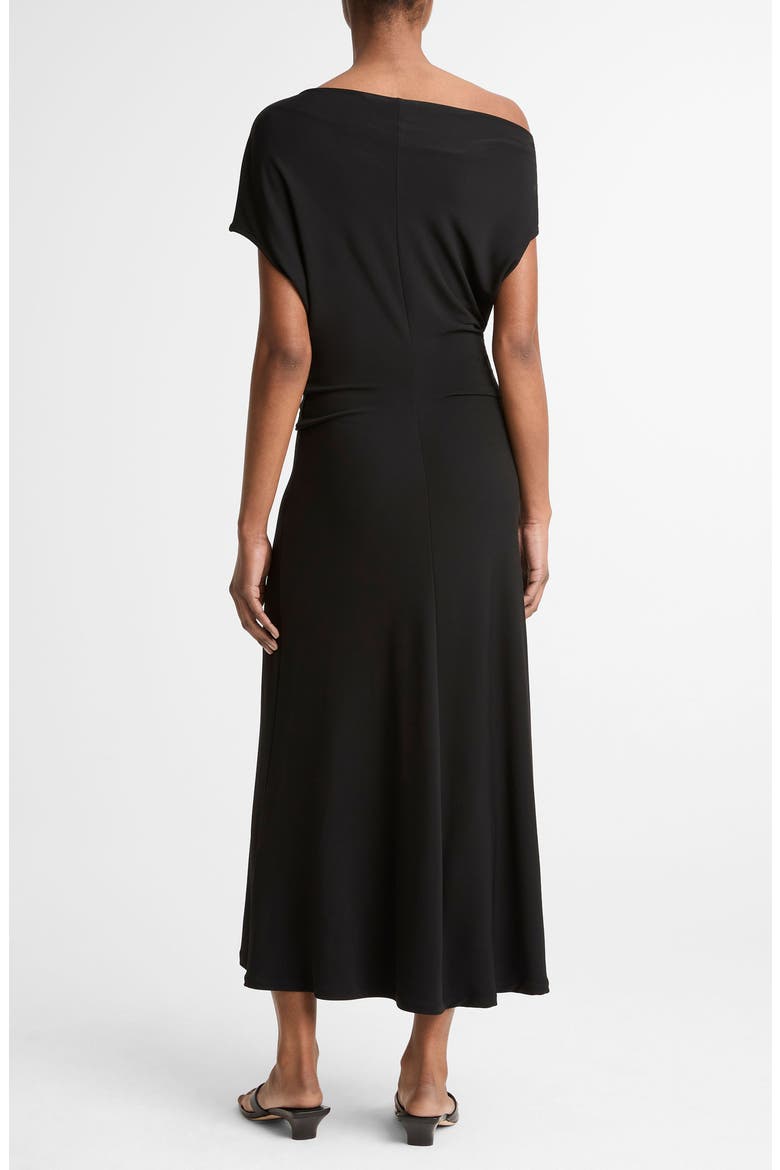 Ruched One-Shoulder Midi Dress, Alternate, color, BLACK