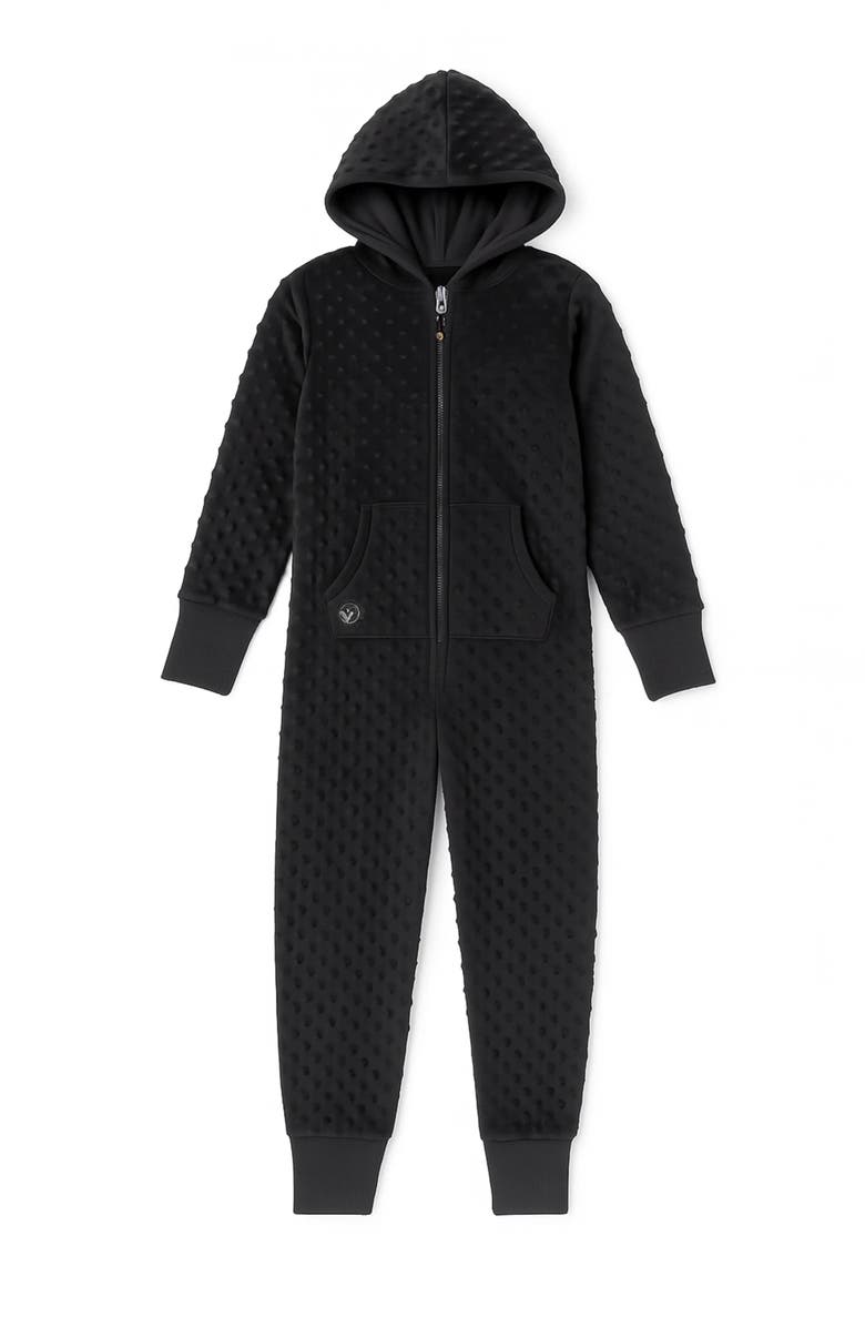 Limeapple Minky Bubble Zip Fleece Romper, Main, color, Black