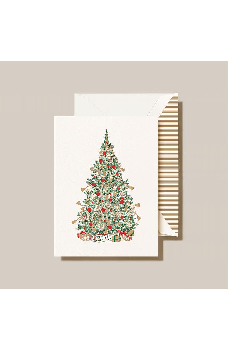 Crane Gold Tassel Trimmed Tree Set of 10 Greeting Cards, Alternate, color, Green/ White