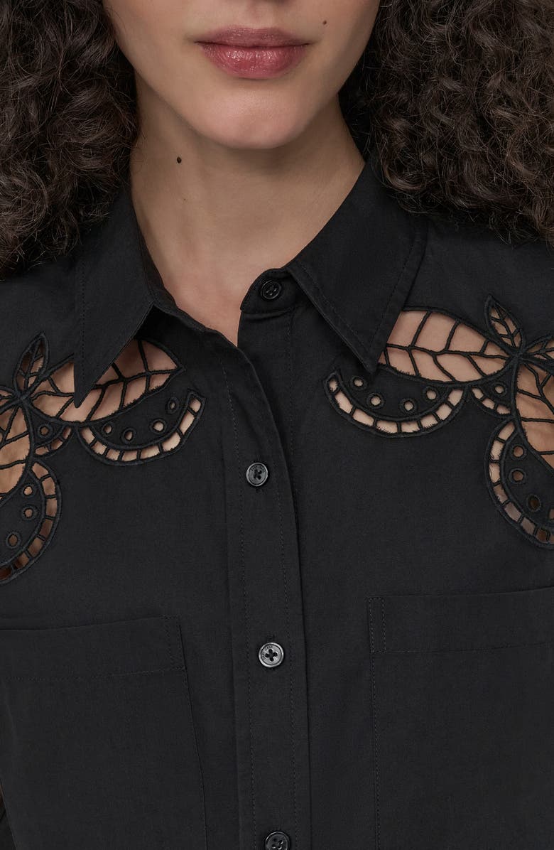 DKNY Cutwork Poplin Button-Up Shirt, Alternate, color,