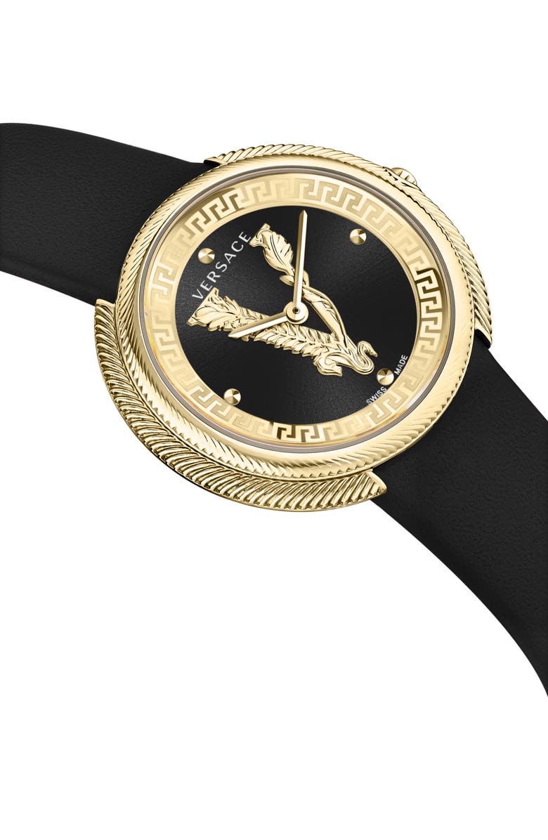 Versace Leather Strap Watch, 38mm, Alternate, color, 