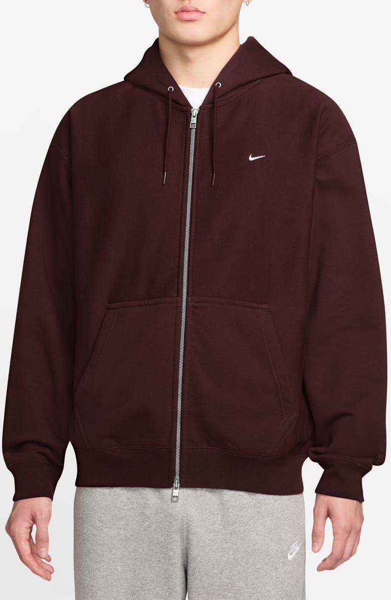 Nike Life Fleece Full Zip Hoodie, Main, color, Burgundy Crush/ White