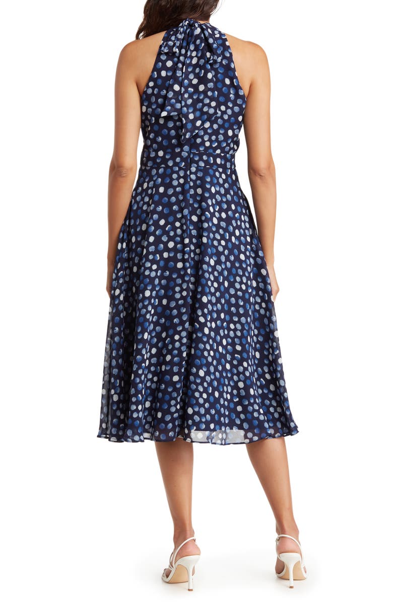 Eliza J Polka Dot Halter Pleated Midi Dress, Alternate, color, 
